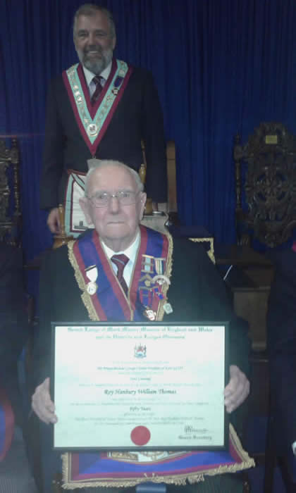 W Bro Roy Thomas celebrates 50 years as a Mark Master Mason – Thursday 14th April 2016