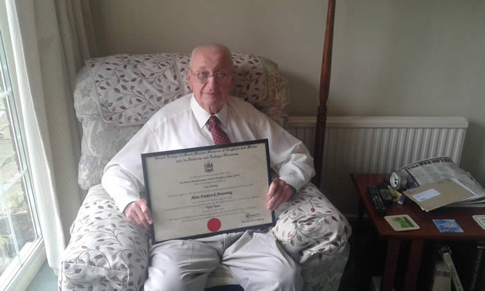RW Bro Alan Brunning, PPGM achieves 50 years as a Mark Master Mason