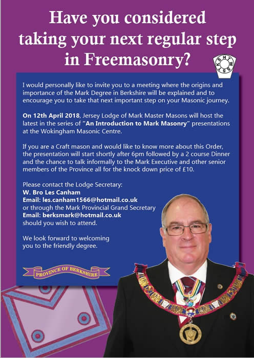 Jersey Lodge of MMM No. 257 host “An Introduction to Mark Masonry” – 12th April 2018