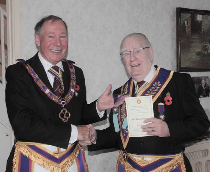 Mark Benevolent Fund Vice Patron Collarette presented to W.Bro. Neil Ratcliff of Jersey Lodge of MMM No. 257 – Saturday 10th November 2018