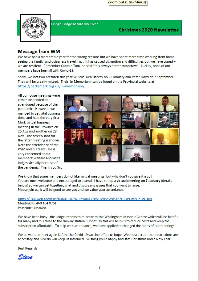 Erlegh Lodge Newsletter