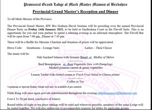 Provincial Grand Master’s Reception and Dinner