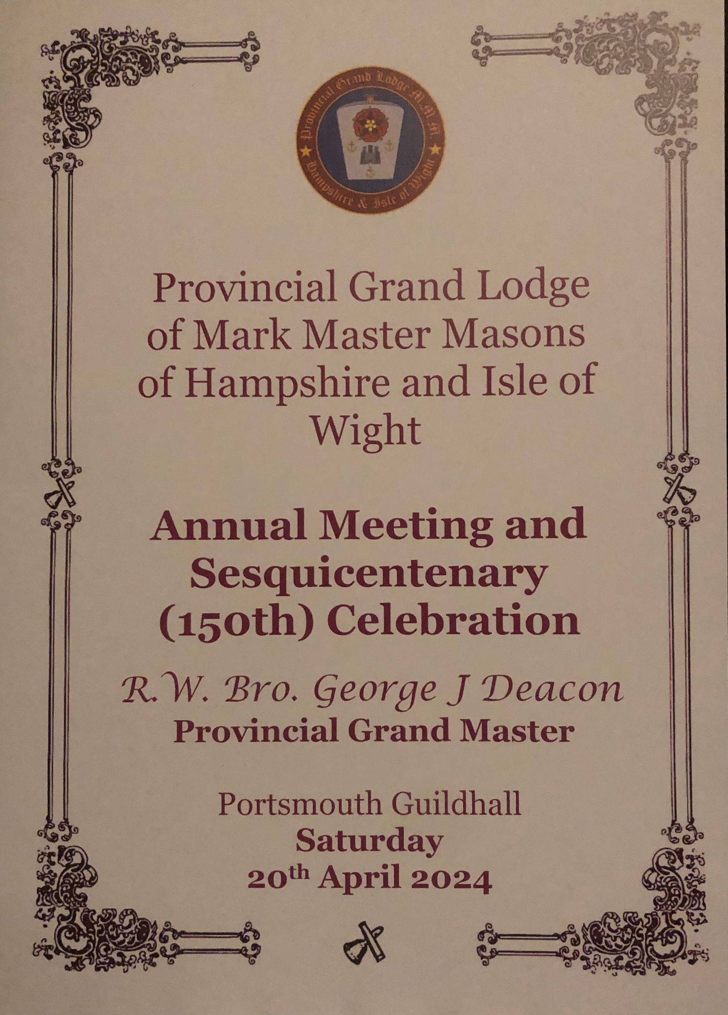 Our Provincial Visit to The Provincial Grand Lodge of Hampshire & Isle of Wight Mark Master Masons.